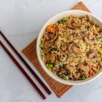 Chinese Vegetable Fried Rice with Mushroom Top Down Photo